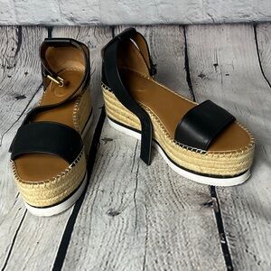 See By Chloe Black and Cream Espadrille Wedges